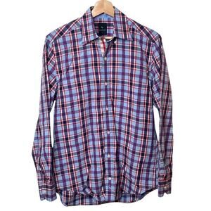 Tailorbyrd Red/White/Blue Long-Sleeve Plaid Shirt Mens S